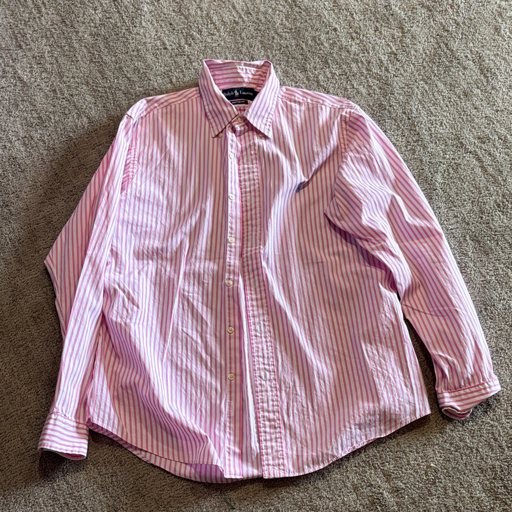 Ralph Lauren Pink and White Striped Button Down Shirt
